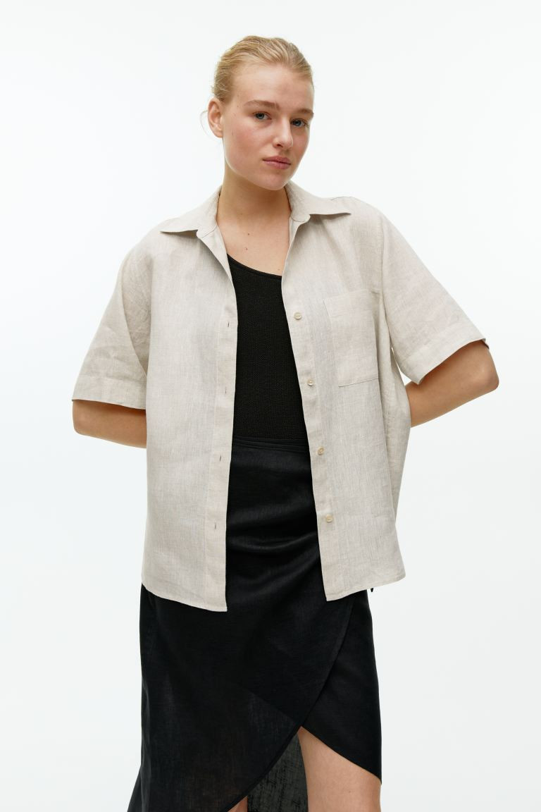 Short-Sleeved Linen Shirt | H&M (UK, MY, IN, SG, PH, TW, HK)