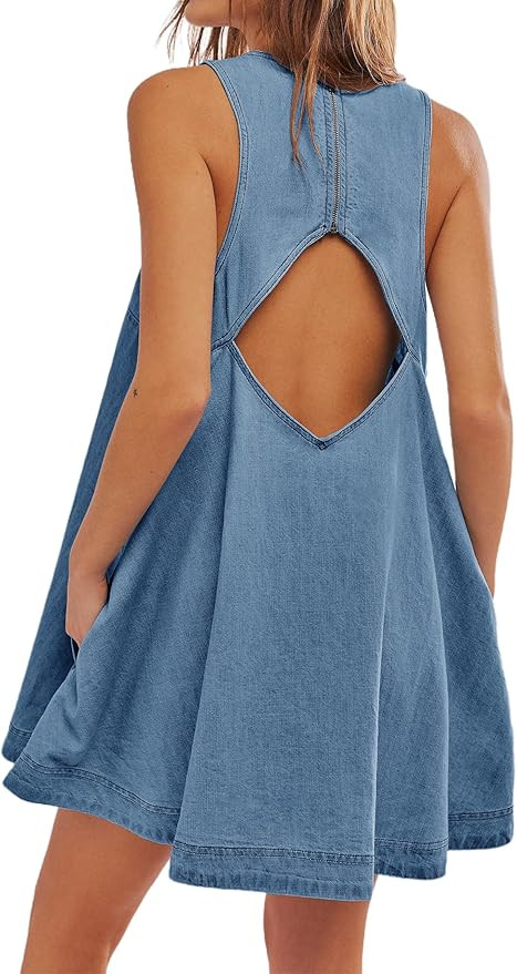 Women’s Denim Dress Summer Casual Sleeveless Jean Mini Dresses with Pockets | Amazon (US)