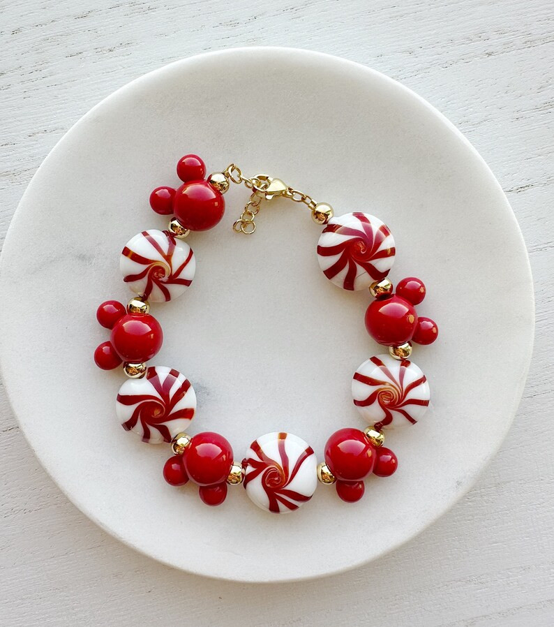 14k Gold | Peppermint | Christmas | Mouse Head | Beaded Bracelet | Etsy (US)