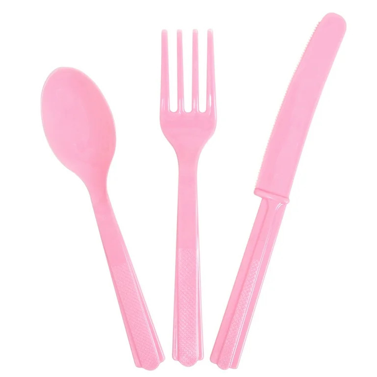 Way to Celebrate! Light Pink Plastic Cutlery Set for 8, 24pcs | Walmart (US)