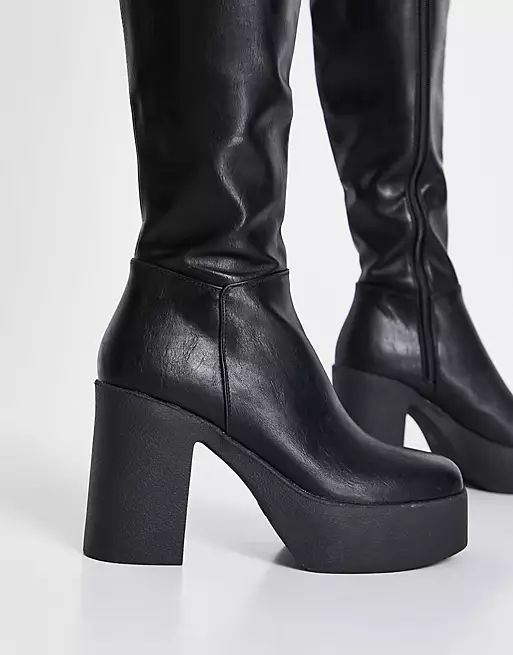 Lamoda knee high chunky heel boots in black | ASOS | ASOS (Global)