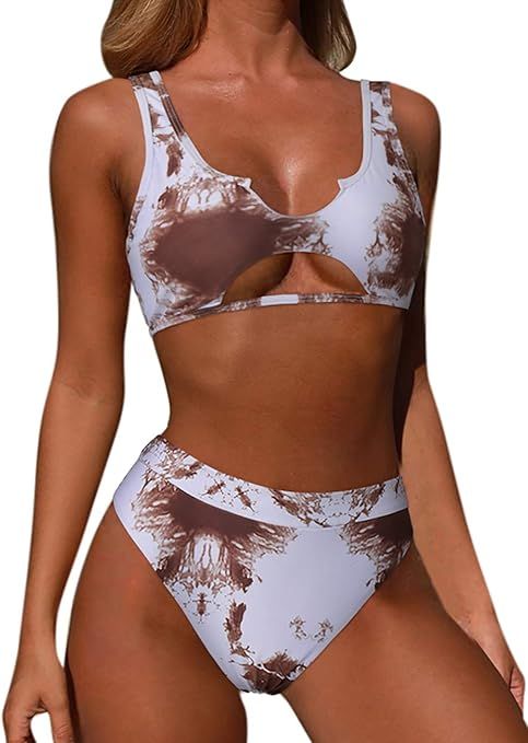 OMKAGI Women Halter Fashion Sexy Swimwear 2 Pieces Swimsuit Bikini Set with Small Strap | Amazon (US)