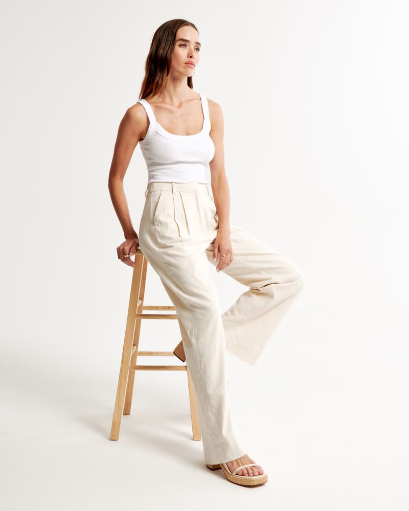 Linen-Blend Tailored Wide Leg Pant | Abercrombie & Fitch (US)