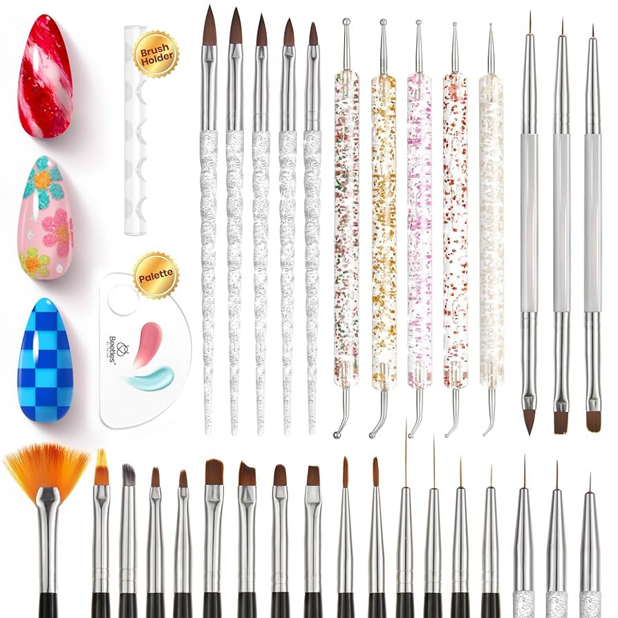 Beetles 31pcs Nail Art Brushes, Dotting Tools, Nail Art Pens, Dust Brush, Striping Liner Fingerna... | Amazon (US)