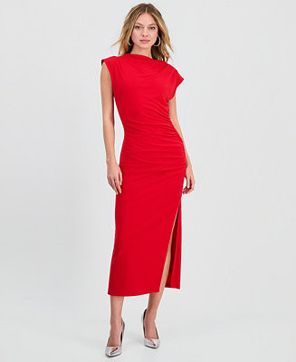 Women's Ruched Side-Slit Midi Dress | Macy's