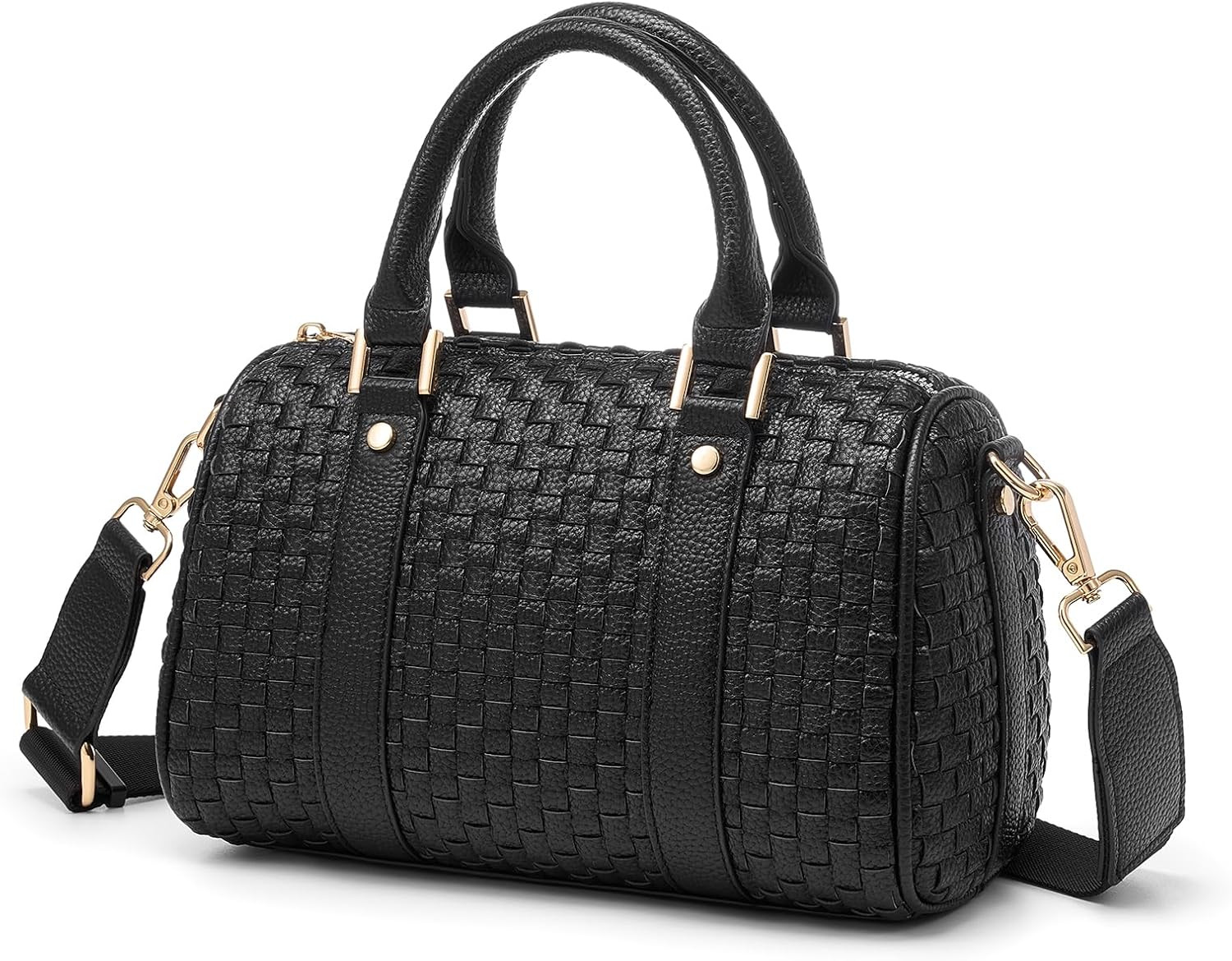 Checkered Woven Crossbody Bags For Women, Vegan leather Top Handbag Barrel Satchel, Travel Sling Purse with Adjustable Strap | Amazon (US)