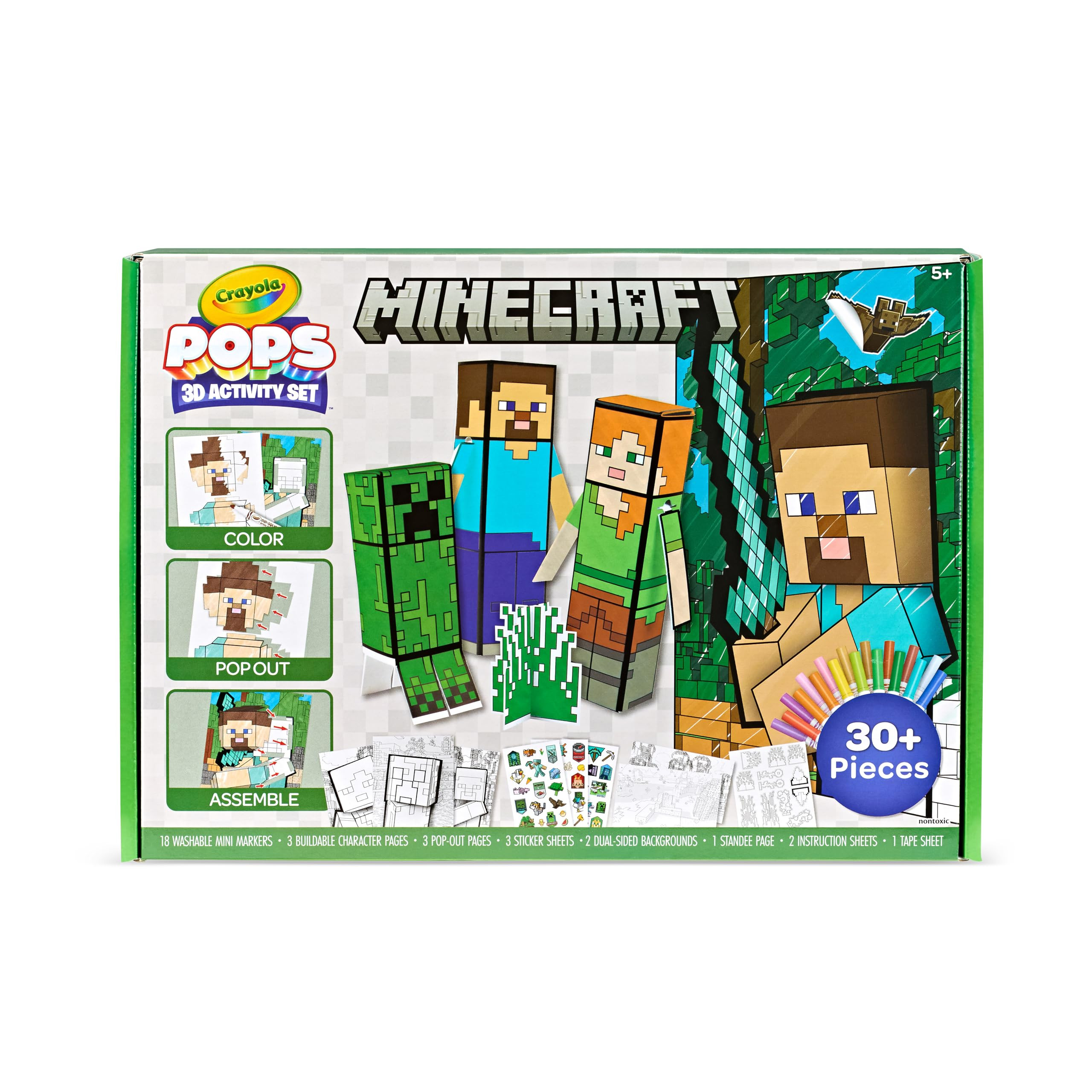 Crayola Minecraft POPs 3D Art Kit for Kids, Create 3D Characters, Coloring Activity Set with Mark... | Amazon (US)