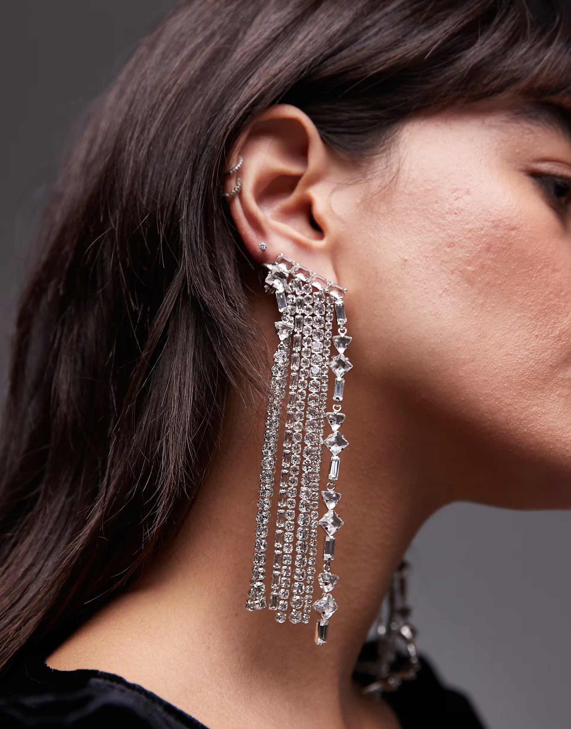 & Other Stories diamante pendant earrings with ear cuff in silver | ASOS (Global)