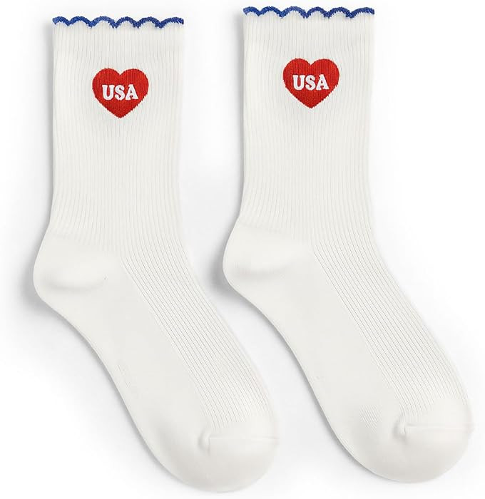 xo, Fetti America 250 USA Socks - White Crew Socks with Red Heart | Patriotic Party Decor, Fourth... | Amazon (US)