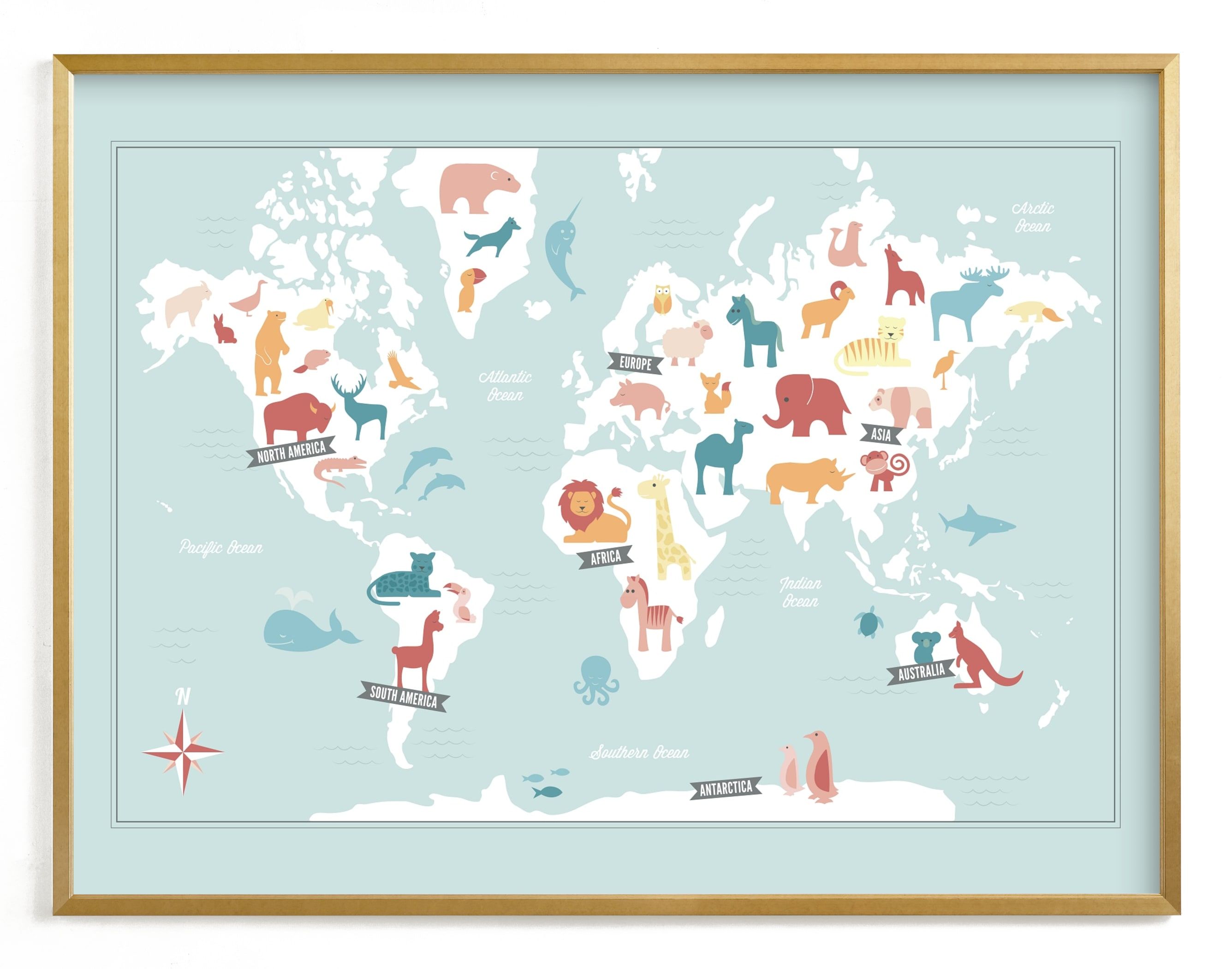 "Animal World Map" - Graphic Limited Edition Art Print by Jessie Steury. | Minted