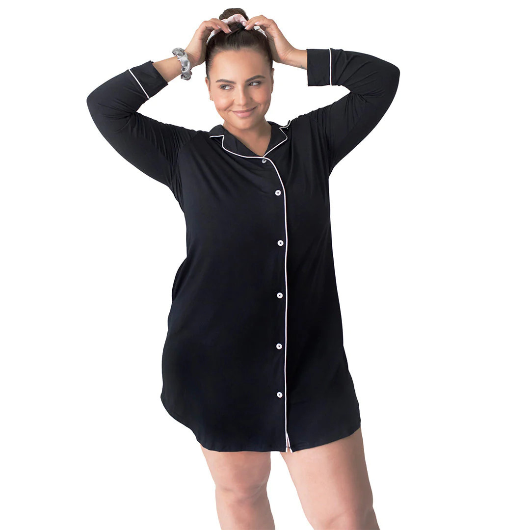 Clea Bamboo Classic Long Sleeve Sleep Shirt | Black | Kindred Bravely
