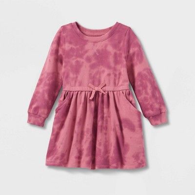 Toddler Girls' Tie-Dye Wash French Terry Long Sleeve Dress - Cat & Jack™ Pink | Target