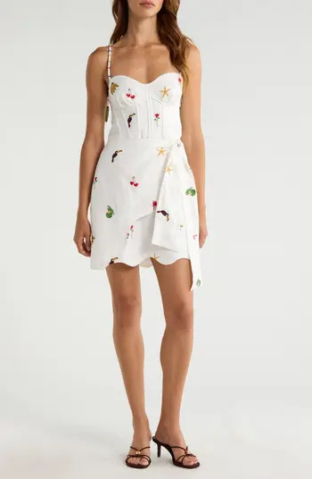 Cool Day Embroidered Side Tie Linen MinidressFARM Rio | Nordstrom