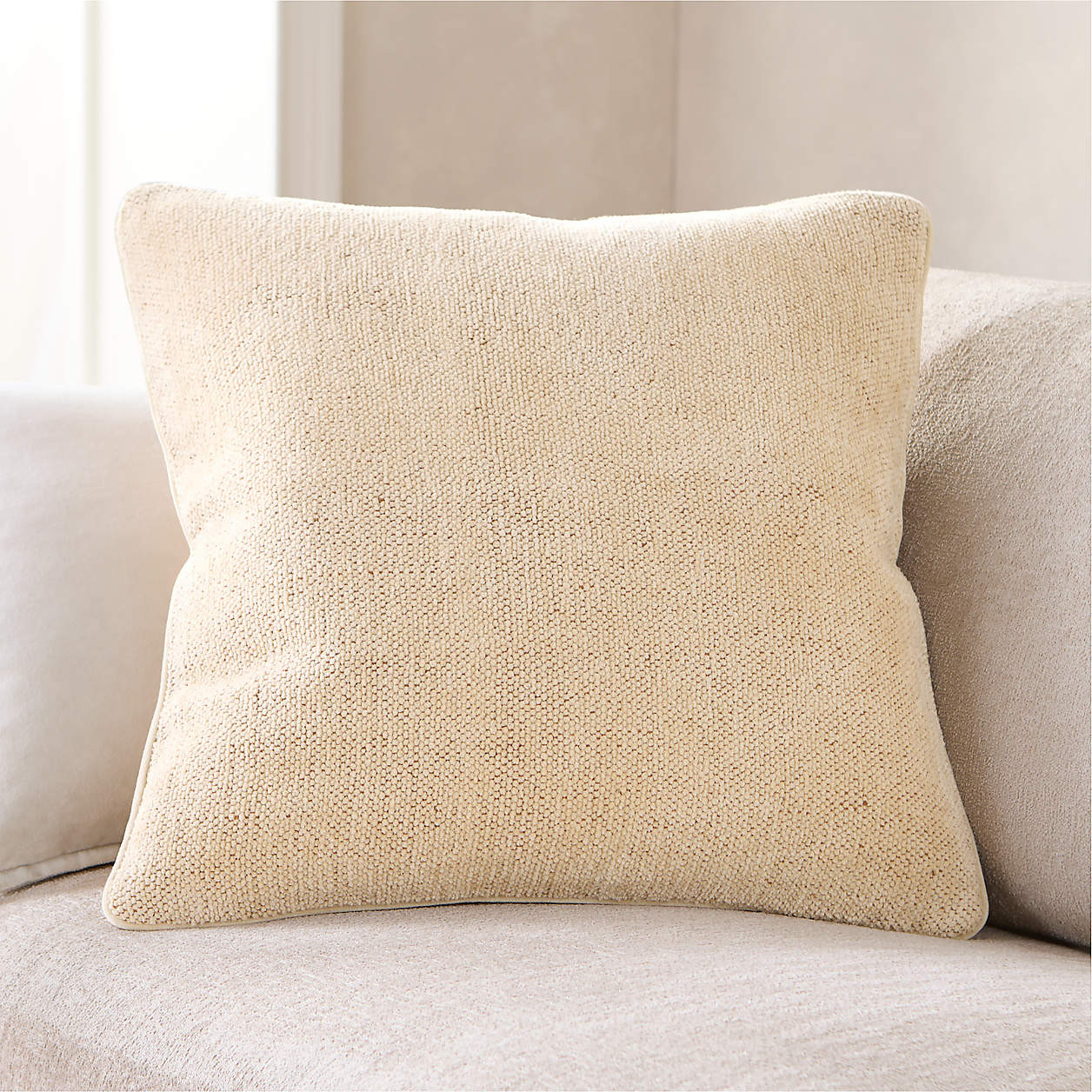 Textured Chenille 23"x23" Ecru Yellow Throw Pillow Cover + Reviews | Crate & Barrel | Crate & Barrel