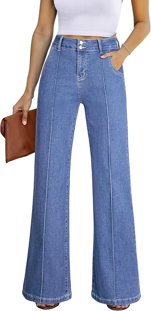 Sidefeel Womens Wide Leg Jeans Casual Baggy High Waisted Stretch Denim Pants | Amazon (US)