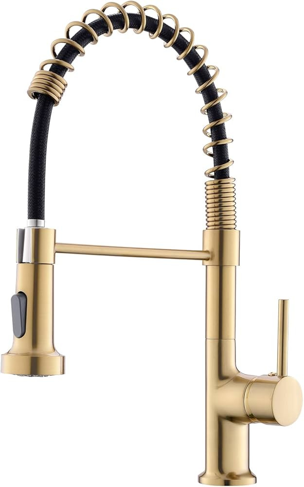 GIMILI Brushed Gold Kitchen Faucet with Pull Down Sprayer Brass Single Handle Spring Kitchen Fauc... | Amazon (US)