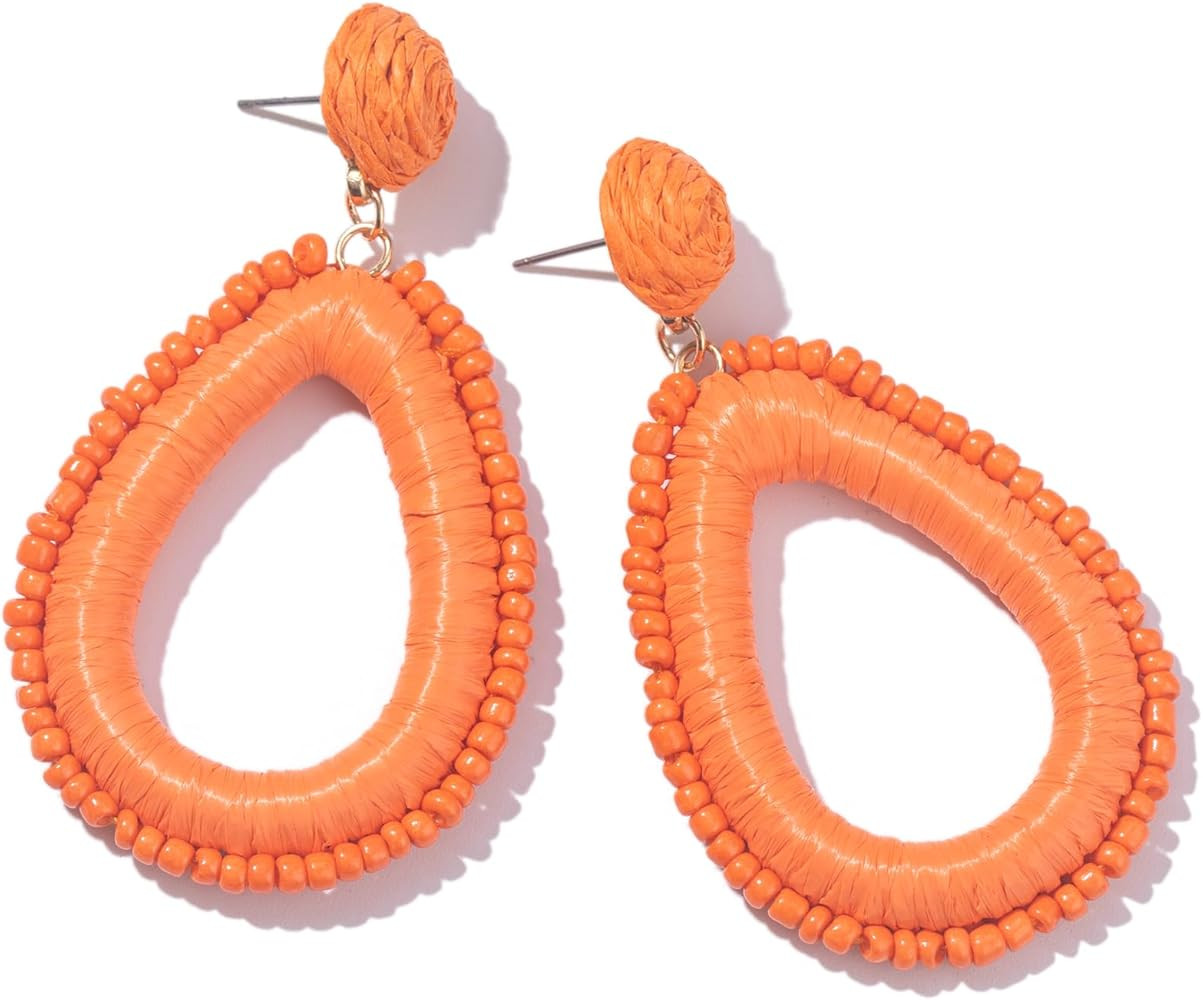 Beaded Teardrop Earrings Boho Raffia Earrings Statement Tear Drop Earrings Trendy Summer Jewelry ... | Amazon (US)