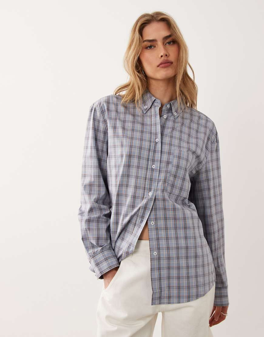 Mango 100% cotton long sleeve shirt in blue check | ASOS (Global)