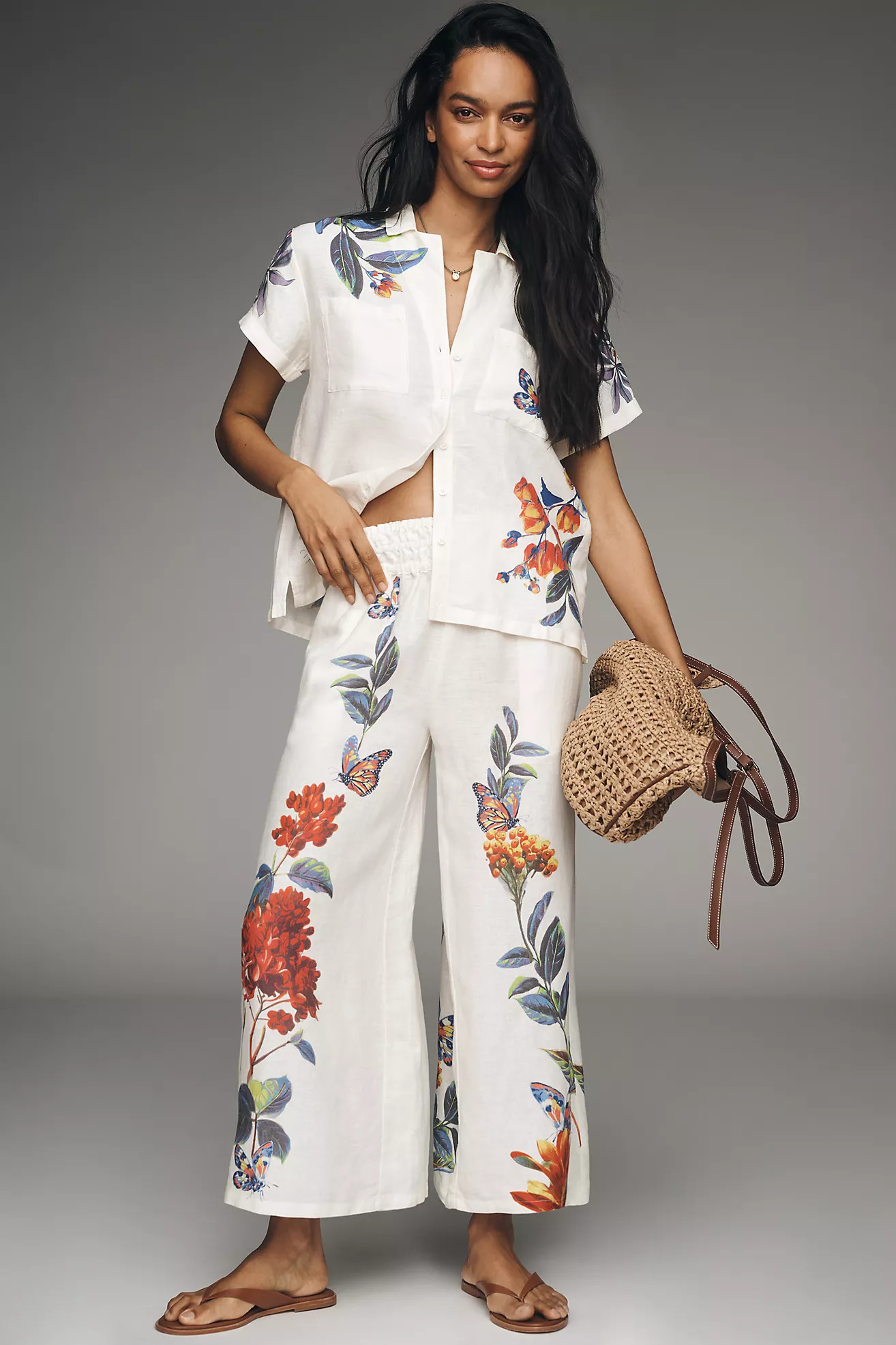 The Somerset Printed-Linen Pull-On Pants | Anthropologie (US)
