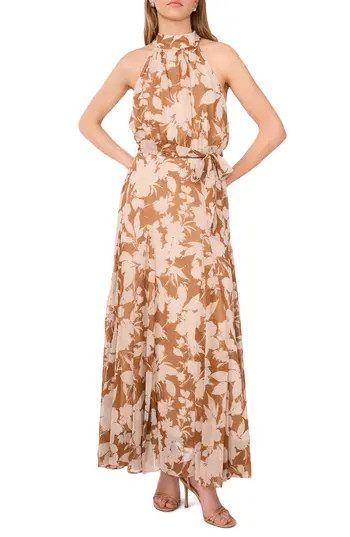 Halogen® Halter Neck Belted Maxi Dress in Golden Mustard at Nordstrom Rack, Size 12 | Nordstrom Rack