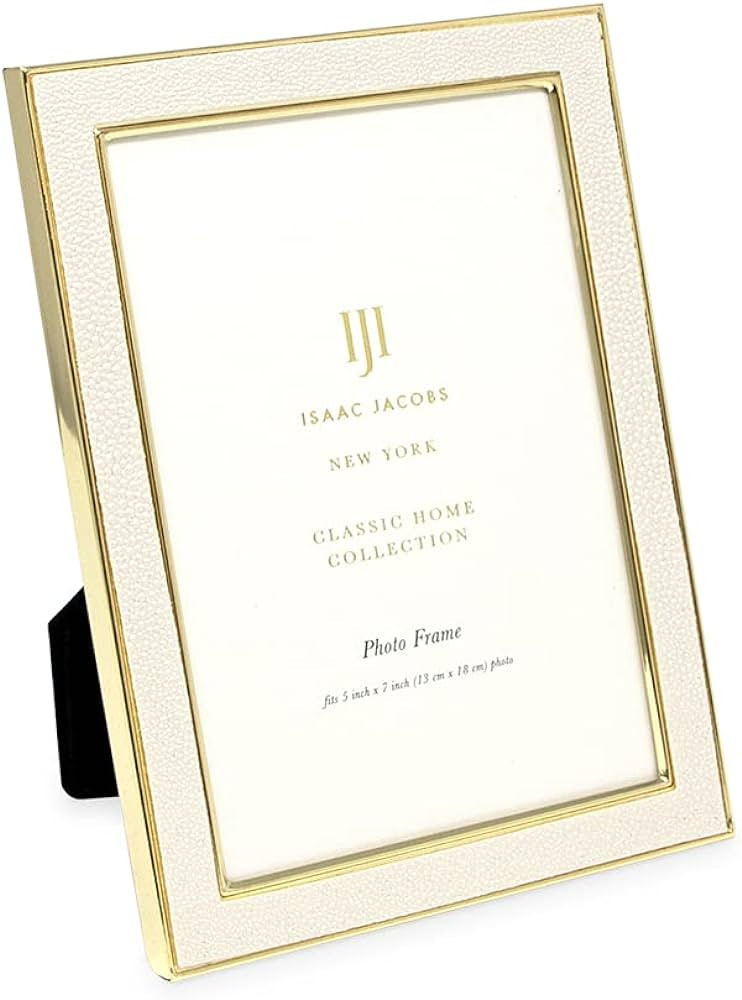 Isaac Jacobs 5x7 White Leather with Gold Metal (Vertical & Horizontal) Picture Frame, Shagreen Bo... | Amazon (US)