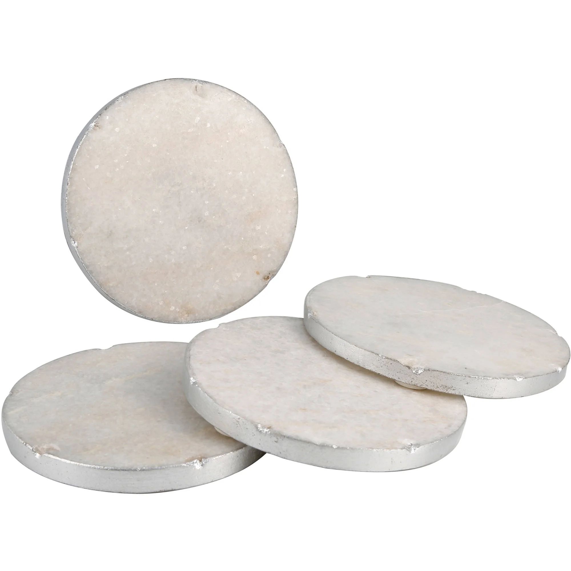 Thirstystone Old Hollywood Set of 4 Rd White Marble Coasters with Silver Tone Edge | Walmart (US)