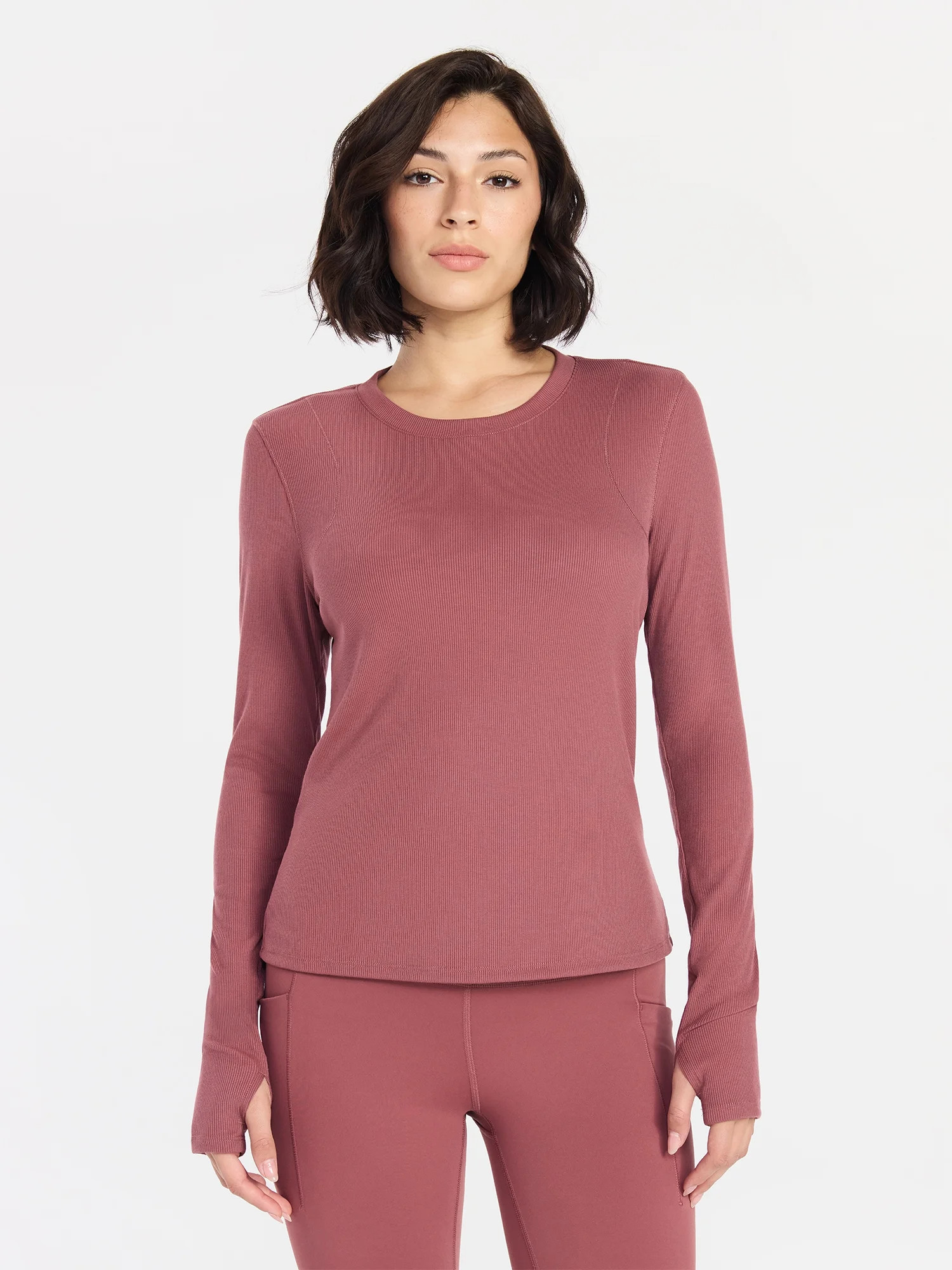 Avia Women's and Women's Plus Rib Seamed Long Sleeve Tee, Sizes XS-4X | Walmart (US)