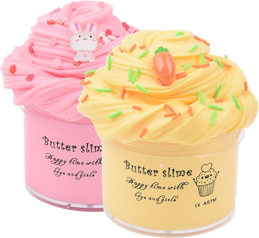 Pink Slime Yellow Carrot Lemon Slime for Easter Slime, 2 Pack Butter Slime Kit for Boys Girls, Pr... | Amazon (US)