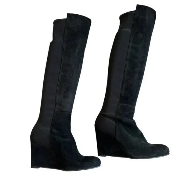 Stuart Weitzman 5050 Black Suede Over the Knee Wedge Boots Size 8.5, Wedge Boots | eBay US