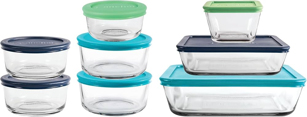 Anchor Hocking 16 Piece Glass Storage Containers with Lids (8 Glass Food Storage Containers & 8 M... | Amazon (US)