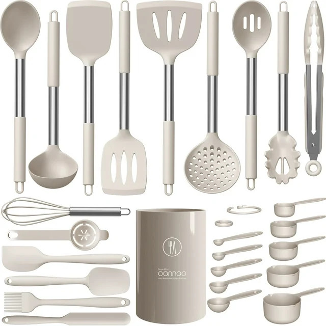 oannao Silicone Cooking Utensils Set - Heat Resistant Stainless Steel Kitchen Utensils, Baking To... | Walmart (US)