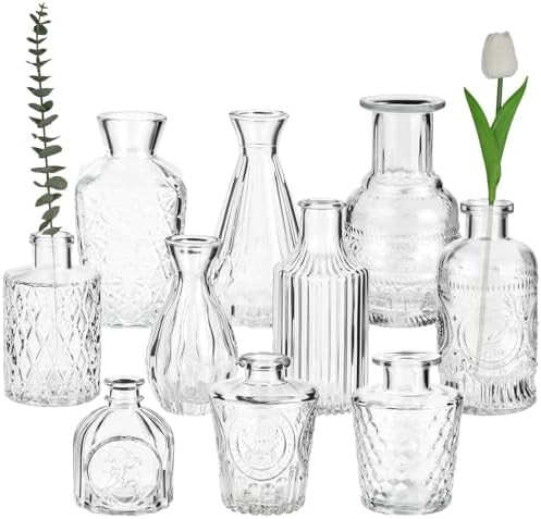 Clear Glass Bud Vases Set of 12, Mini Flower Vase for Centerpieces, Small Vases in Bulk for Weddi... | Amazon (US)
