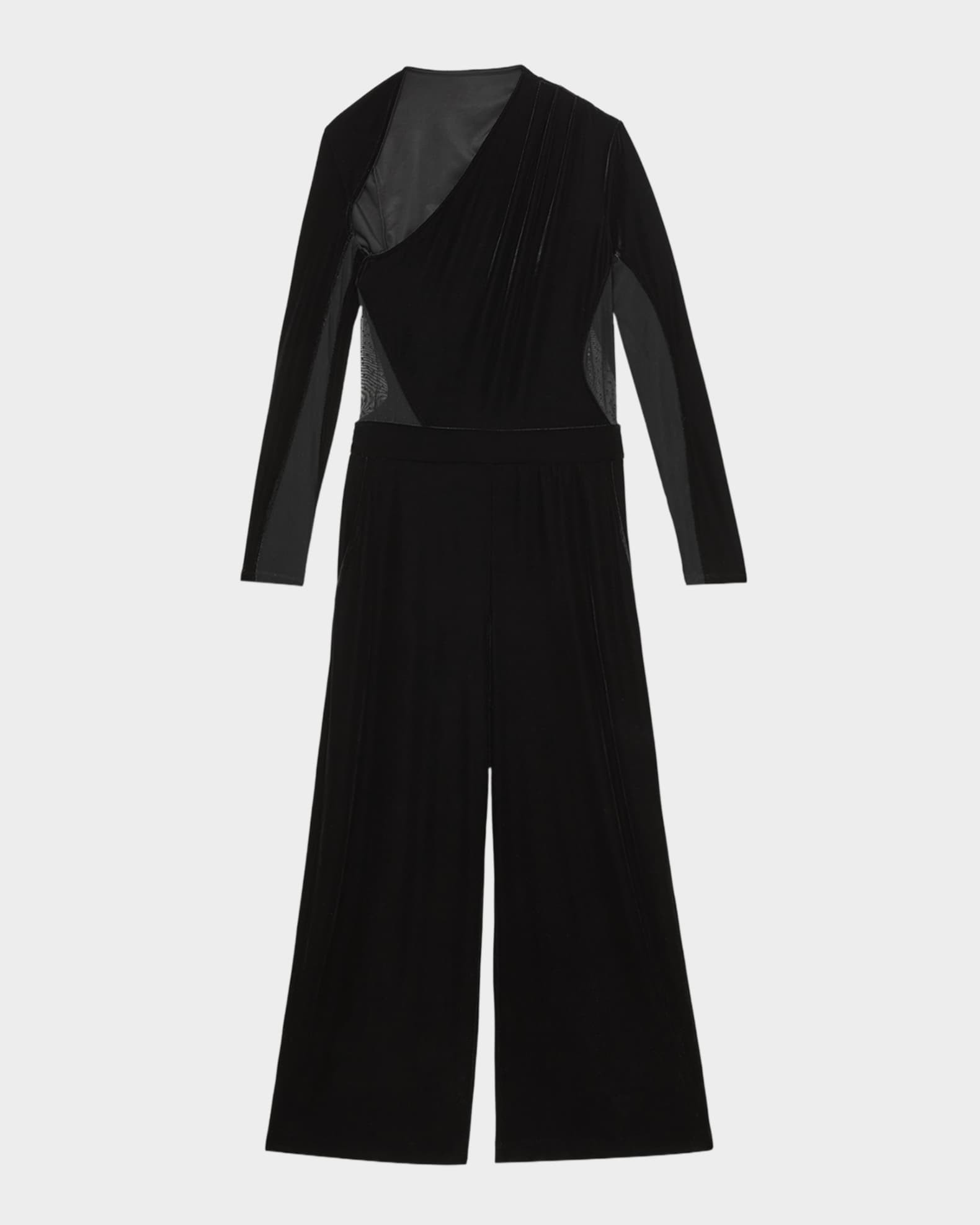 Karolina Velvet Sheer-Panel Wide-Leg Jumpsuit | Neiman Marcus