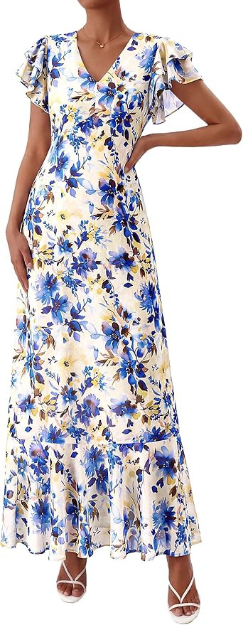 PRETTYGARDEN Spring Dresses for Women 2026 Summer Boho Floral Ruffle Short Sleeve Flowy Beach Wed... | Amazon (US)