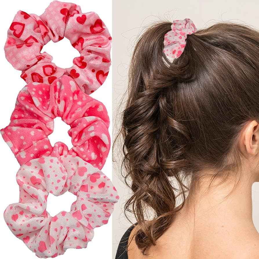 Valentines Hair Ties Heart Hair Scrunchies Elastics Hair Band Ponytail Holder Velvet Hair Ropes f... | Amazon (US)
