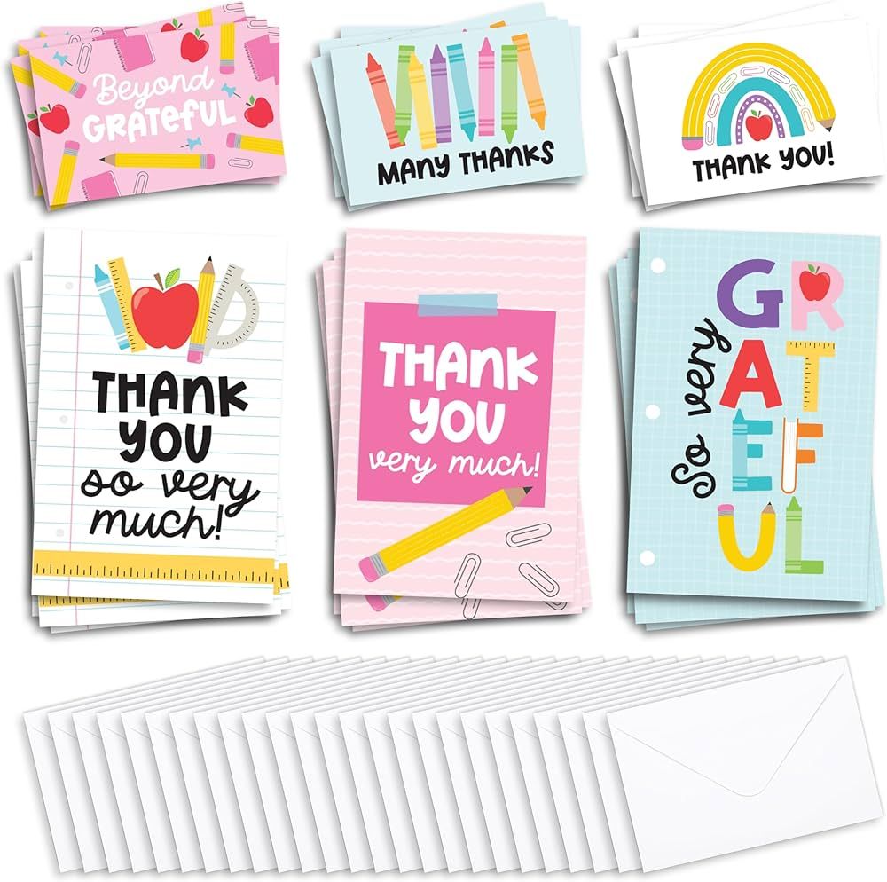 24 Colorful Teacher Thank You Cards From Student - Teacher Gift Card Teacher Appreciation Cards B... | Amazon (US)