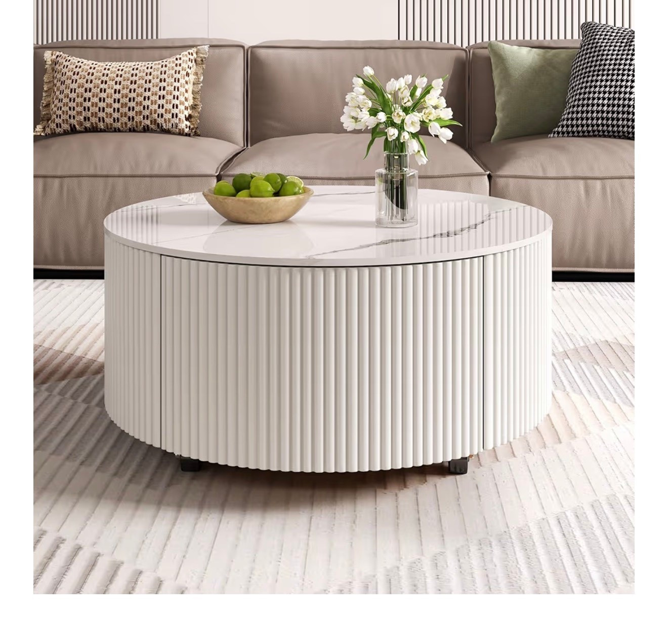 Modern Coffee Table Round with 2 Drawers for Living Room Stone Sintered Mid Century Center Tea Cocktail Drum Marble Pattern Tabletop Minimalist Storage Apartment Office 29.5" White

#LTKHome #LTKSaleAlert