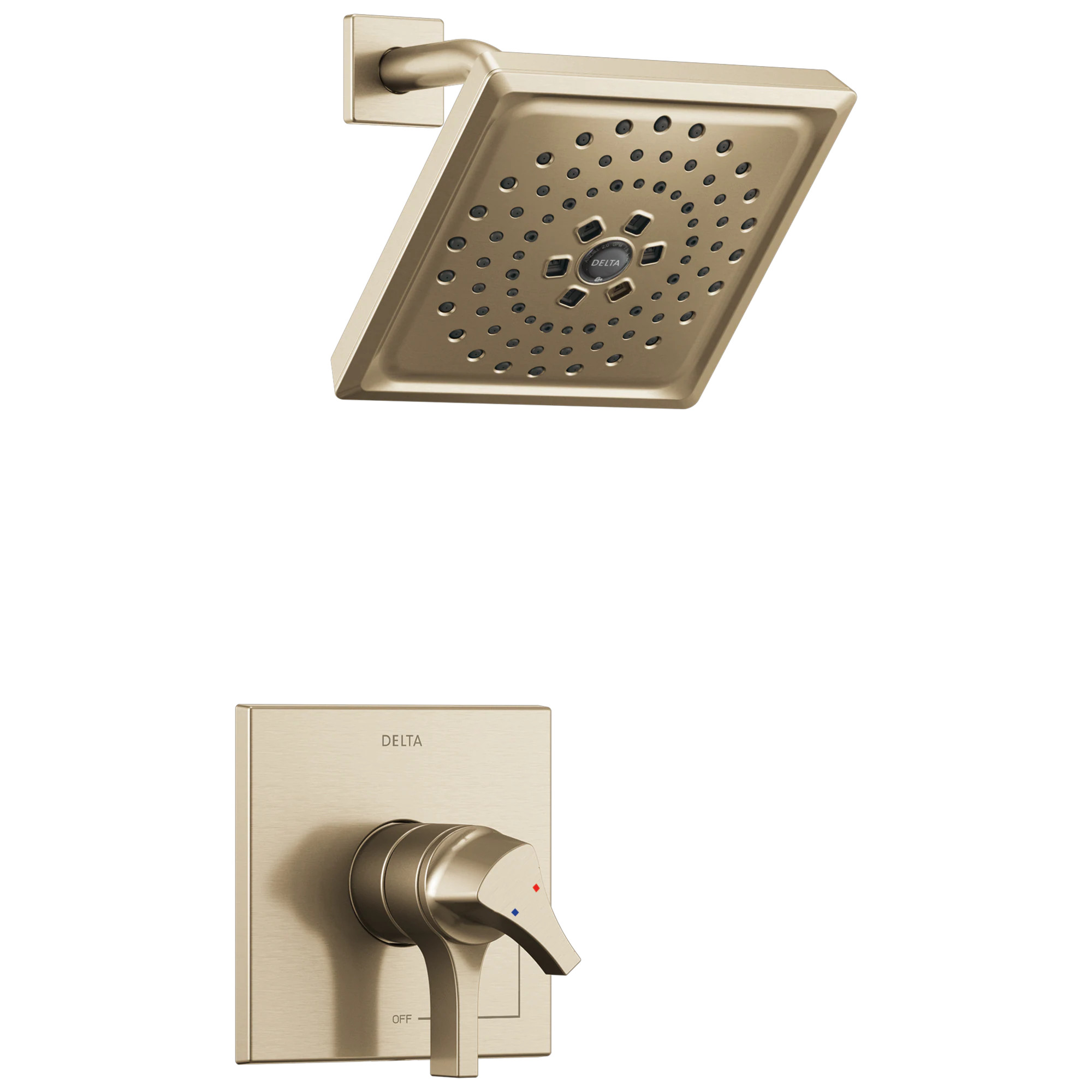 Delta Zura Champagne Bronze 2-handle Multi-function 6.6300-in Square Shower Faucet ( Valve not Included ) Rubber | T17274-CZ | Lowe's