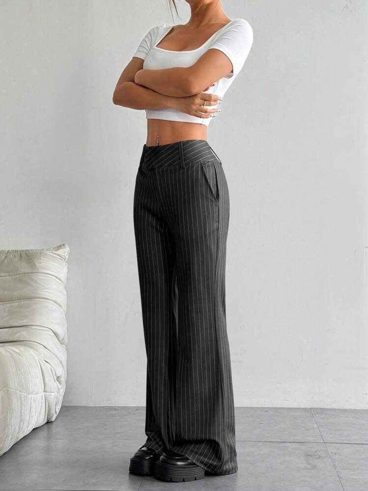 Flirla Women Casual Striped Print Low Waist Loose Wide Leg Palazzo Pants | SHEIN