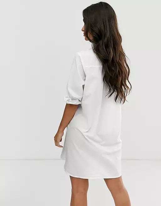 ASOS DESIGN Petite cotton mini shirt dress in white | ASOS (Global)