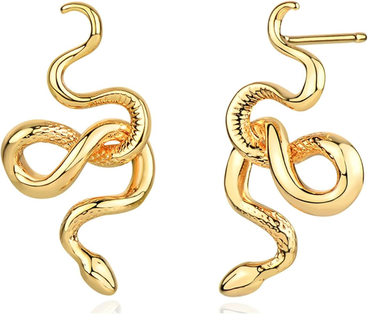 MEVECCO Gold Snake Stud Earrings for Women, 18K Gold Plated Stud Earrings Dainty Snake Mini Cute ... | Amazon (US)