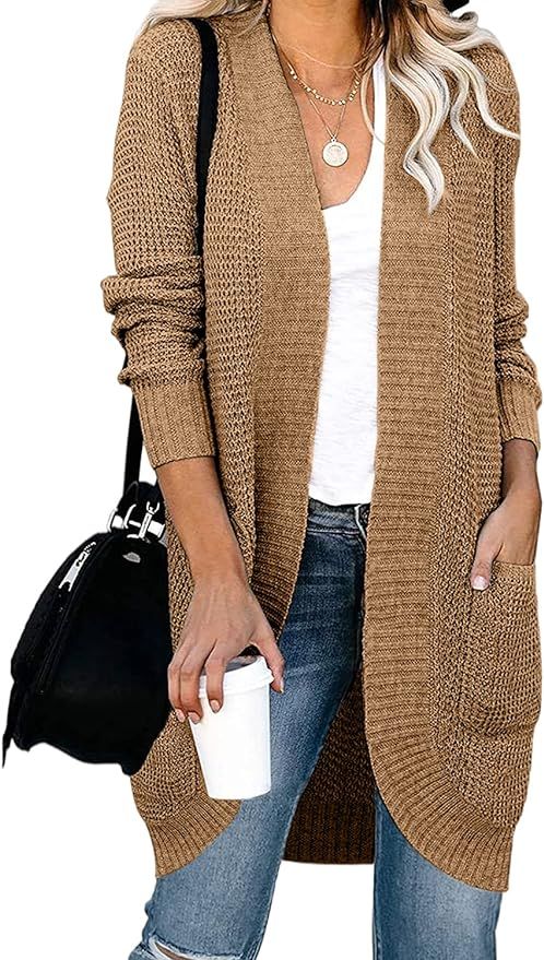 Jollycode Women's Long Sleeve Open Front Cardigan Sweater Lightweight Waffle Knit Loose Draped Ou... | Amazon (US)