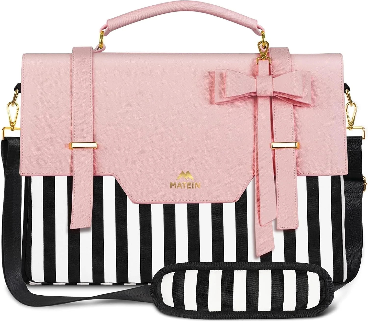 Matein Laptop Tote Bag, 15.6 inch PU Leather Crossbody Shoulder Handbag for Women, Pink | Walmart (US)