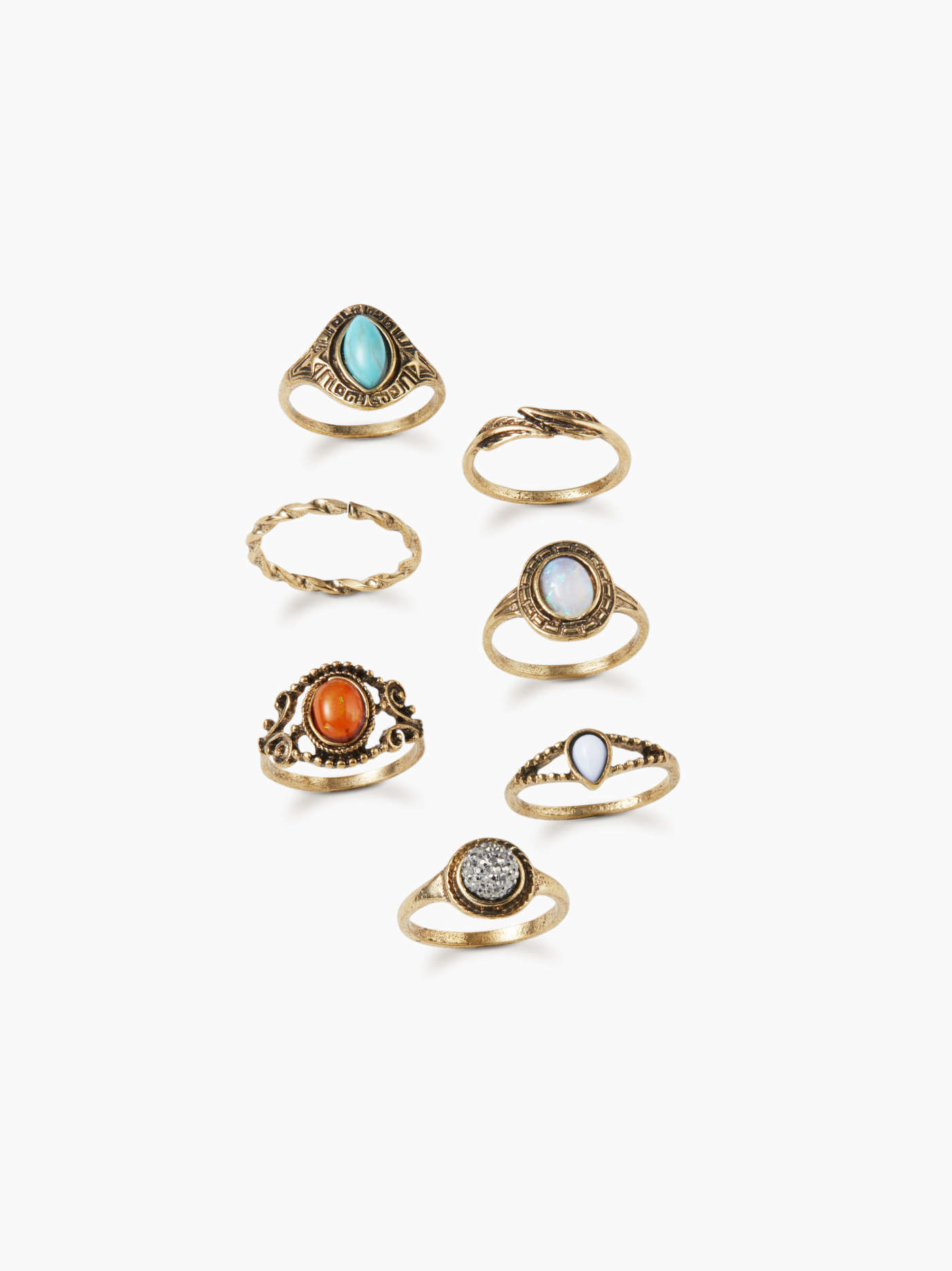 7PCS GEMSTONE & RHINESTONE & LEAF RING SET... | Cider