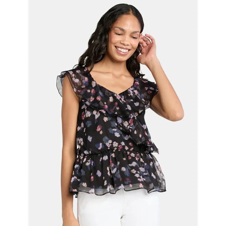 Time and Tru Women’s Ruffle Wrap Tank Top, XS-XXXL | Walmart (US)
