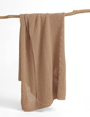 FIYARA Chunky Cotton Knit Throw Blanket, Light Weight Cable Knit Throws for Bed Couch Sofa, Comfy & Relaxing, Decorative Piece for Farmhouse Modern Rustic Scandinavian Chic Vibe, Beige 50x60 Inches | Amazon (CA)