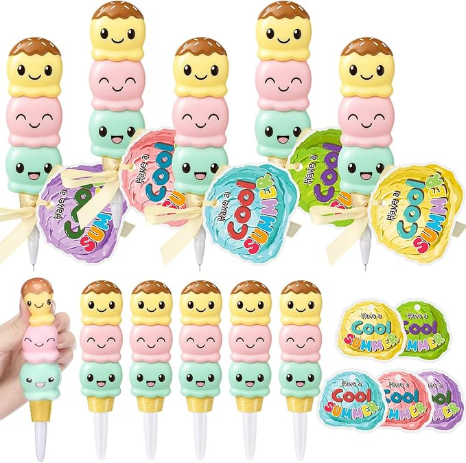 Ctosree 25 Pack End of Year Gifts Bulk with Ice Cream Squishy Pens Gifts with Summer Cards Summer... | Amazon (US)