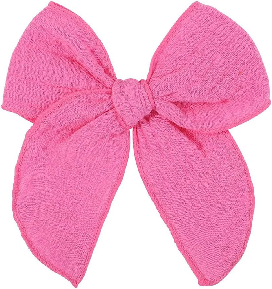 5.5 Inch Hot Pink Fable Hair Bow: Handmade Linen Cotton Hair Clip for Girls - 1 PCS | Amazon (US)