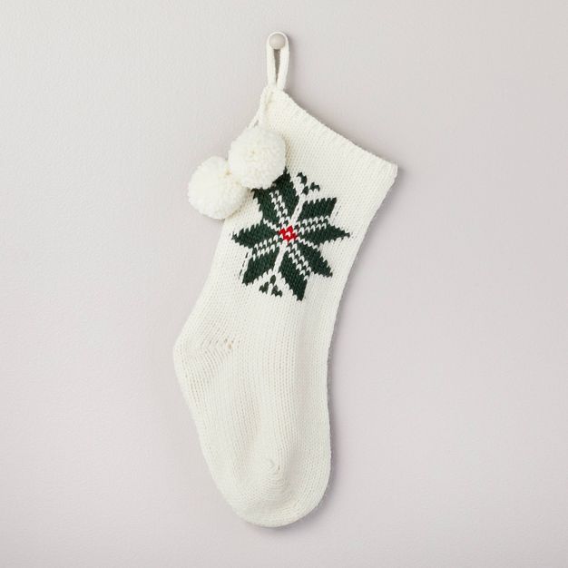 Snowflake Jacquard Knit Christmas Stocking Green/Cream - Hearth & Hand™ with Magnolia | Target