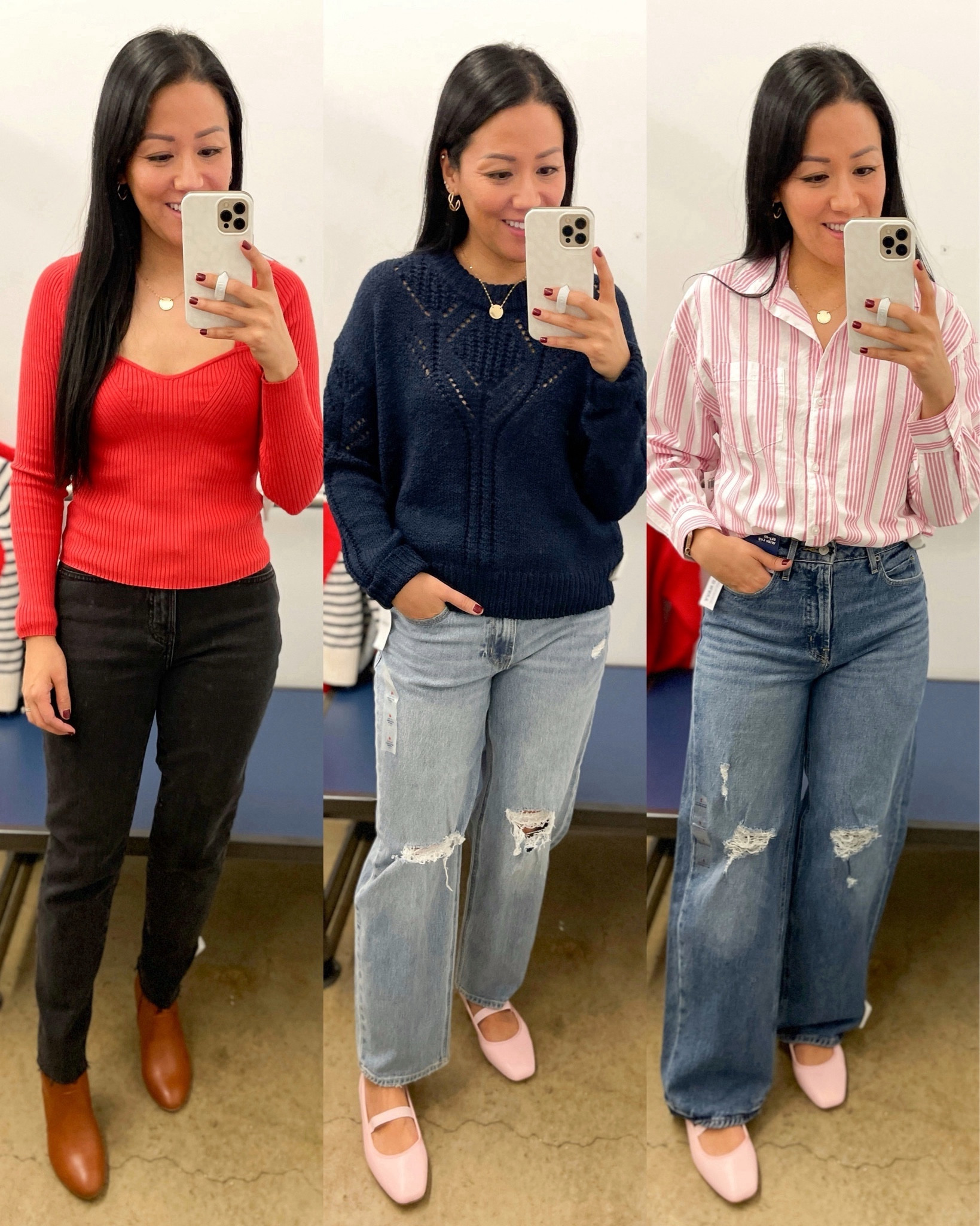 Size small in red and blue sweaters
Size XS button down shirt
Size 4 in black jeans and light wash jeans (size 2 fit better)
Size 2 extra high waisted wide leg jeans
Shoes are true to size 

Old Navy style
Style over 40


#LTKover40 #LTKsalealert #LTKfindsunder50